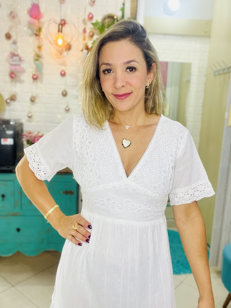 VESTIDO LAISE BRANCO MANGA CURTA - Imagem 5